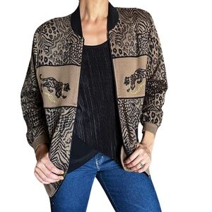 Vintage Rafael Tiger and Leopard Jacket with Pockets Gold Chains and Tortoise